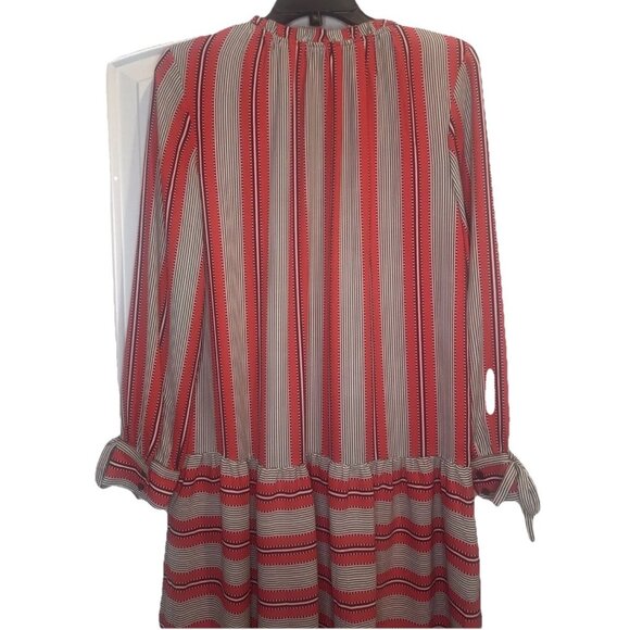 Ann Taylor LOFT Red Striped Lined Dress Tunic Long Sleeve Ruffles Sz S NEW - Picture 6 of 10